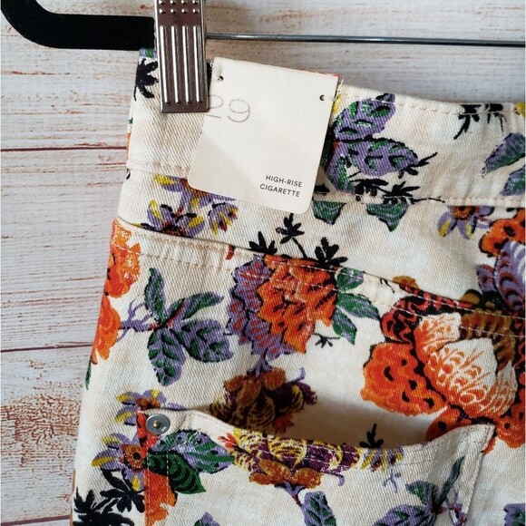 Pilcro Anthro The Cigarette High Rise Slim Straight Floral Jeans Stretch - Picture 7 of 13